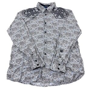 Roar Shirt Men XL Gray Paisley Button Up Rockabilly Western Yoke Cross Punk MMA